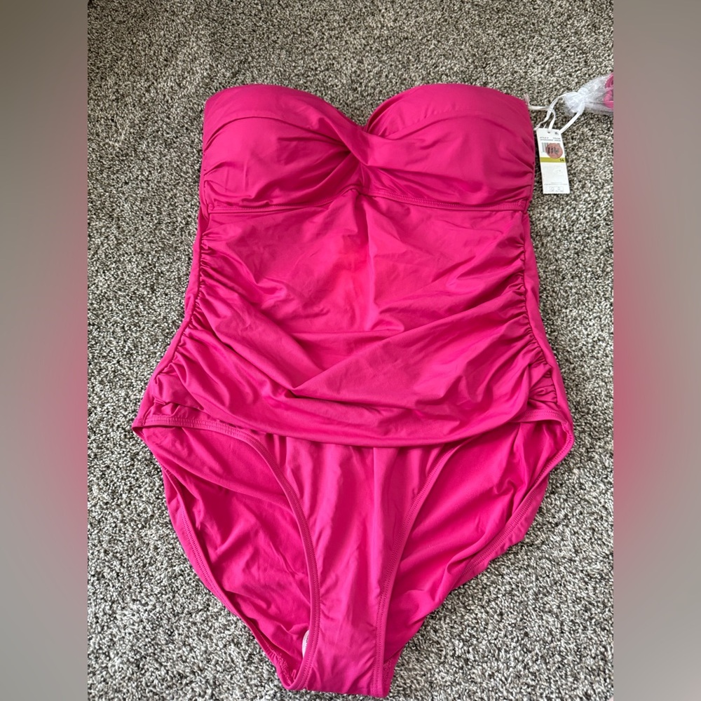 Anne Cole Pink One Piece Swimsuit with Sweetheart Neckline